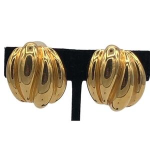St John Clip On Earrings Gold Tone Chunky Huge Puffy Statement 1980s Jewelry